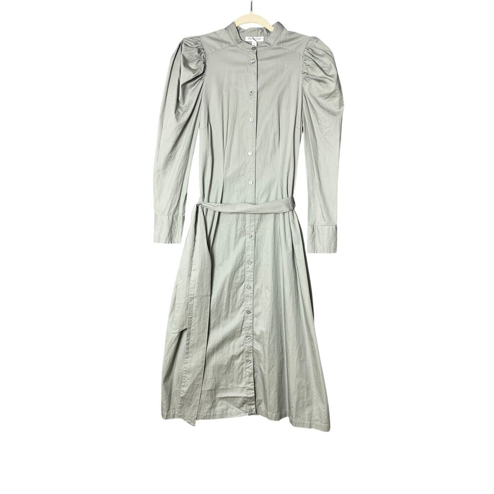 Prologue Grey Puff Long Sleeve Button Up Belted Maxi Dress Size Small Cotton